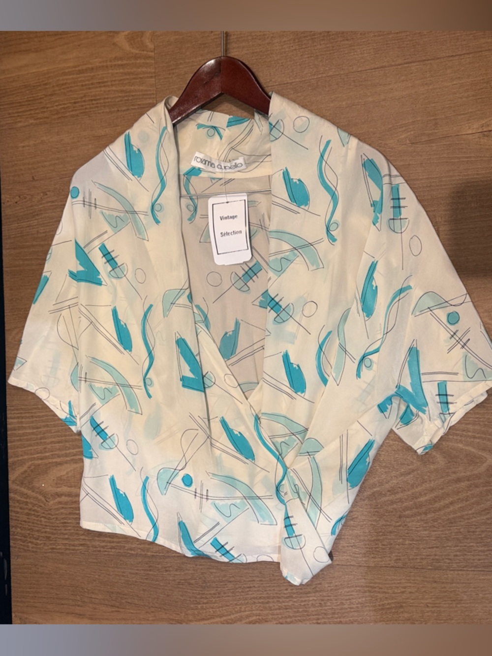 Real Silk  Oprea Teal Abstract Print Wrap Blouse